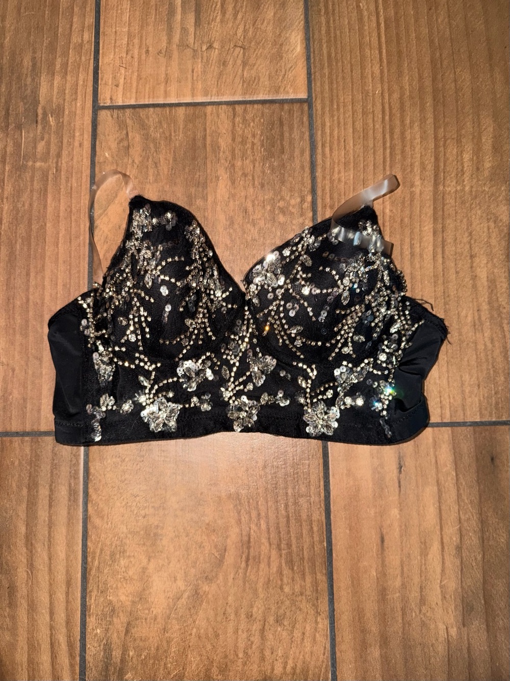 Windsor Black Strapless Bustier Top with Clear Straps estimated size 30D